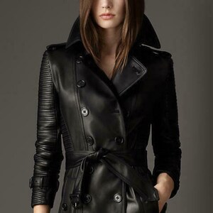 Women's Genuine Real Leather Trench Coat Stylish Black - Etsy