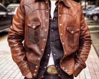 Vintage s Brown Leather Bomber Jacket B With   Etsy