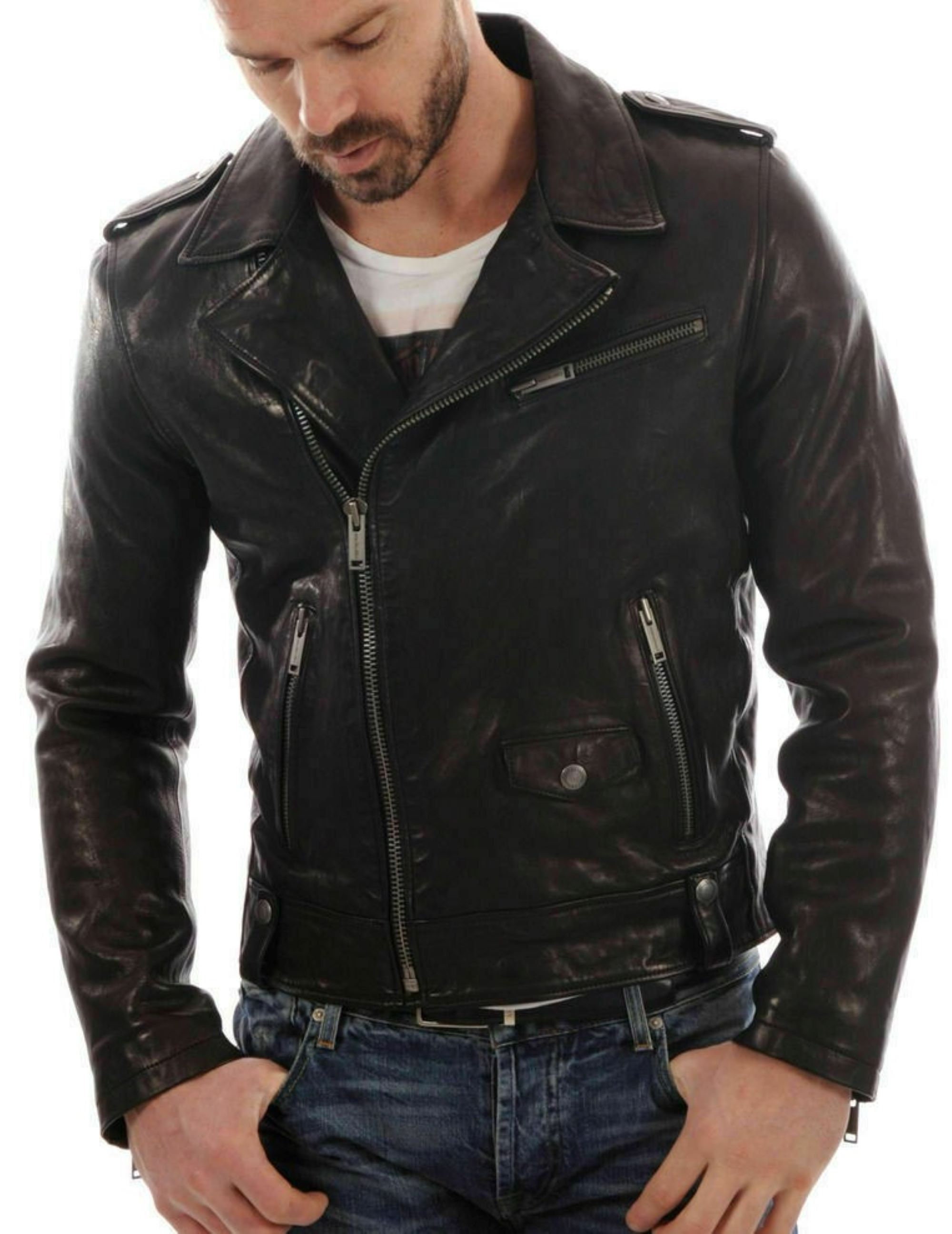 99percenthandmade Men's Slim Fit Biker Jacket