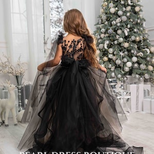 Black flower girl dress, Lace girl dress, Tulle girl dress, toddler flower girl dress, Baby wedding dress, Formal girl dress,Princess dress