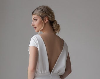 Minimalist wedding dress, Open back wedding dress, Simple wedding dress, Civil wedding dress, Modest wedding dress, Reception wedding dress