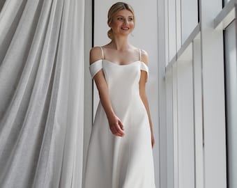 Wedding dress minimalist, Aline wedding dress, Simple wedding dress,Classy wedding dress,Modern wedding dress,Off the shoulder wedding dress