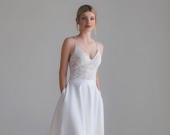 Robe de mariée minimaliste Dos nu, Robe de mariée simple en dentelle, Robe de mariée civile, Robe de mariée sexy Dos nu, Robe de mariée courte