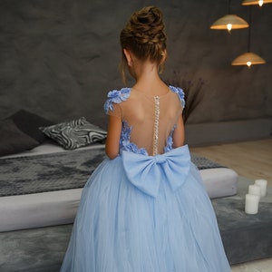 Light blue flower girl dress, Flower girl dress tulle, Toddler ball gown dress, Junior bridesmaid dress, Baby wedding dress