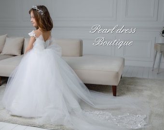 Robe de demoiselle d'honneur en tulle, robe de demoiselle d'honneur pour enfant en bas âge, robe de demoiselle d'honneur tutu, demoiselle d'honneur junior, robe, robe de demoiselle d'honneur avec traine