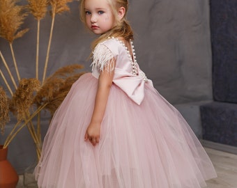 Robe de demoiselle d'honneur rose poudré, robe de demoiselle d'honneur pour toute-petite, robe de demoiselle d'honneur en satin, robe de demoiselle d'honneur tutu, robe de princesse, robe de fille d'anniversaire