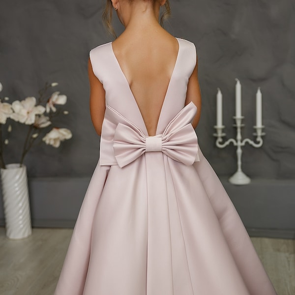 Robe de demoiselle d'honneur en satin, robe de demoiselle d'honneur ivoire, robe de mariée pour fille, robe pour petite fille, robe de bal pour fille, robe de demoiselle d'honneur junior, robe pour bébé fille
