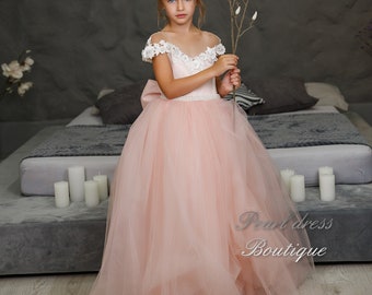 Tulle Flower Girl Dress – Princess Toddler Ball Gown, Baby Wedding Dress, Lace Junior Bridesmaid Outfit, Kids Formal Party Dress
