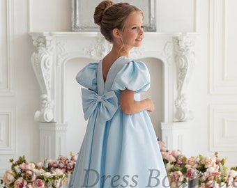 Flower girl dress train, Girl Ball Gown, Junior Bridesmaid Dress, Satin Flower Girl Dress,Baby Wedding Dress,First Birthday Dress,Tutu Dress