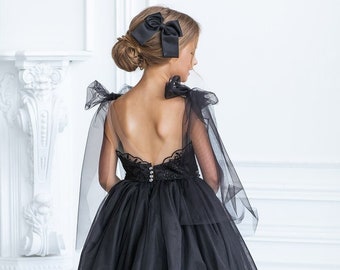 Flower girl dress black, Toddler Flower Girl Dress, Tulle girl dress, Girl ball gown, Birthday dress, Princess girl dress, Girls party dress