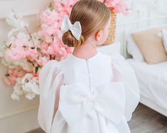 Satin Blumenmädchen Kleid, Langarm Blumenmädchen Kleid, Mädchen Ballkleid, Kleinkind Blumenmädchen Kleid, Geburtstagskind Kleid, Kommunion Kleid