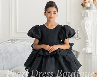 Vestido de flor preta, vestido de princesa infantil, vestido de flor de organza, vestido de casamento de menina, vestido formal infantil, vestido de baile de menina, vestido de menina