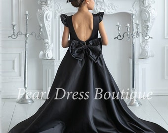 Vestido preto para criança, Vestido de cetim para menina das flores, Vestido de noiva para bebê, Vestido de primeira comunhão, Vestido de aniversário para menina, Vestido de baile para menina, Vestido de festa para menina