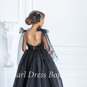 Black flower dress, Flower girl dress black, Lace girl dress, Ball Gown,Tulle flower dress, Tutu girl dress,Baby wedding dress,Toddler Dress