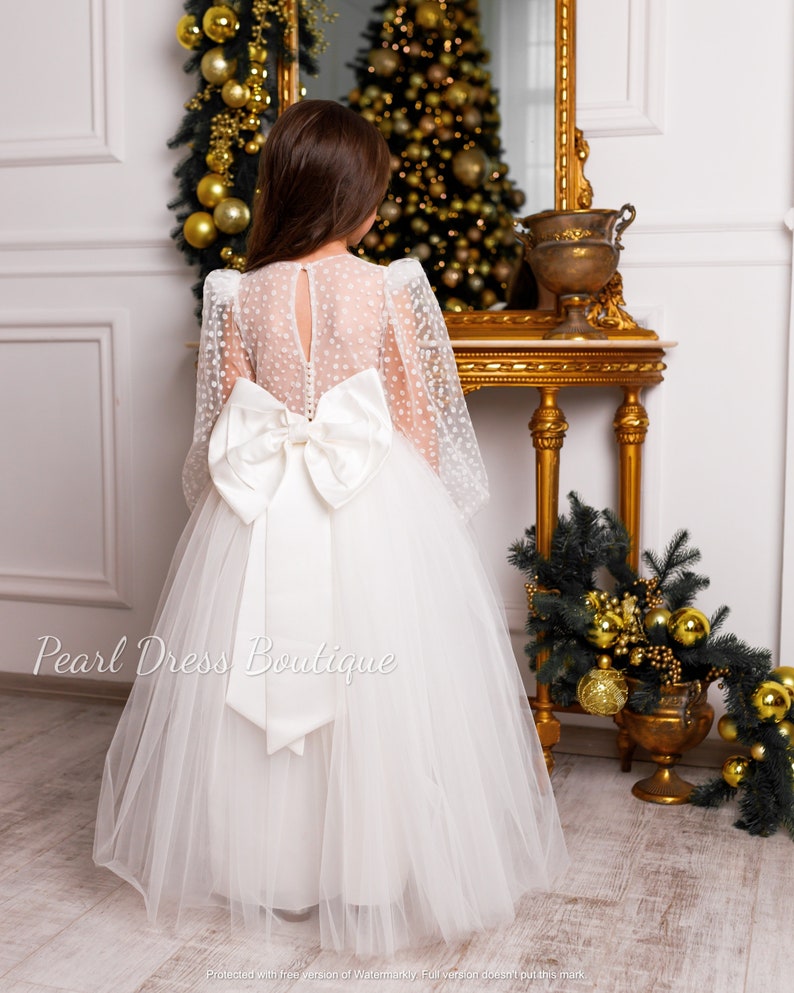 Flower Girl Dress Long Sleeve Tutu Girl Dress Ivory Flower Etsy