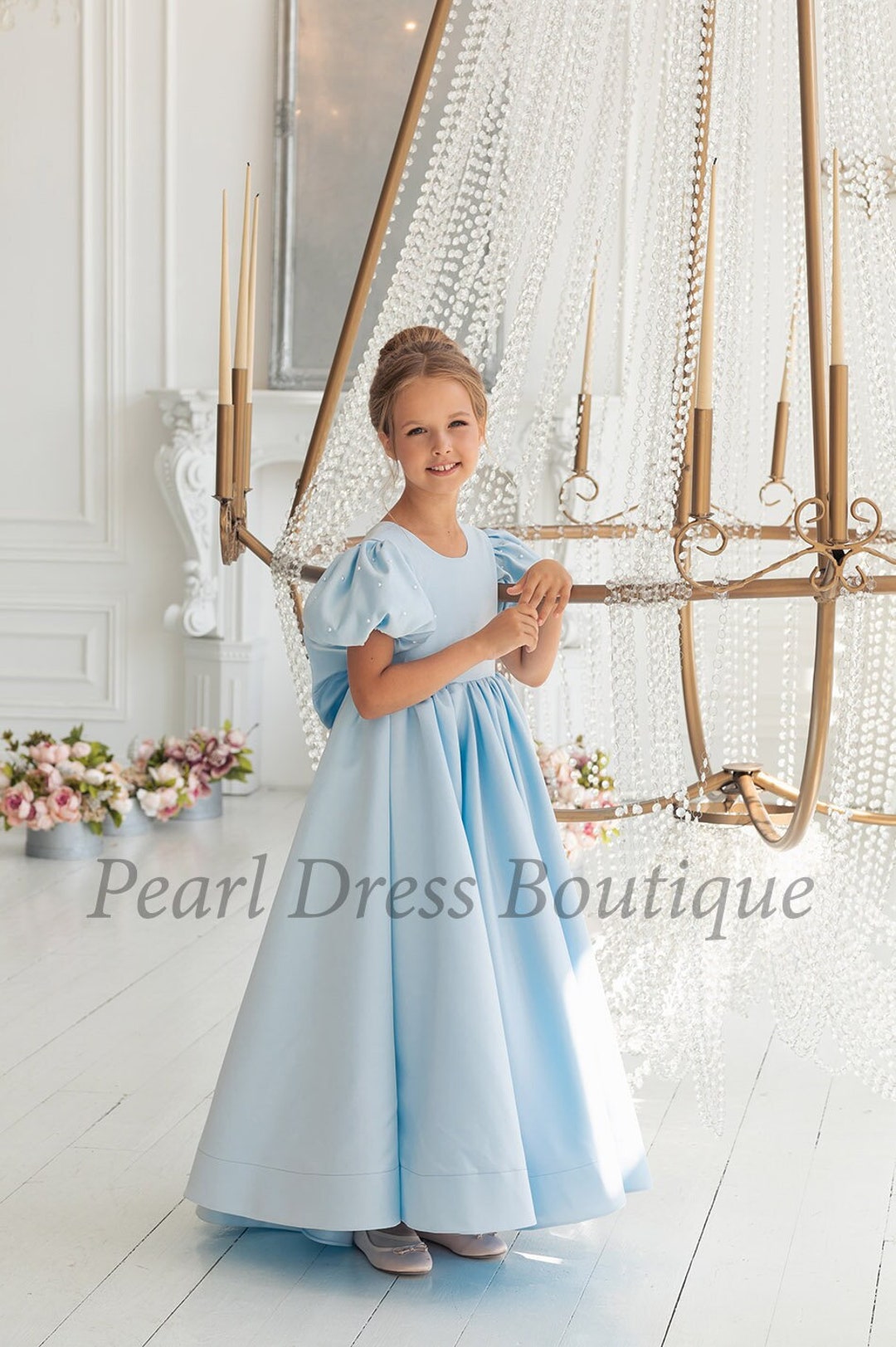 Lace Satin Flower Girls Dress Cute Princess Gown for Wedding Kids Tutu Dresses