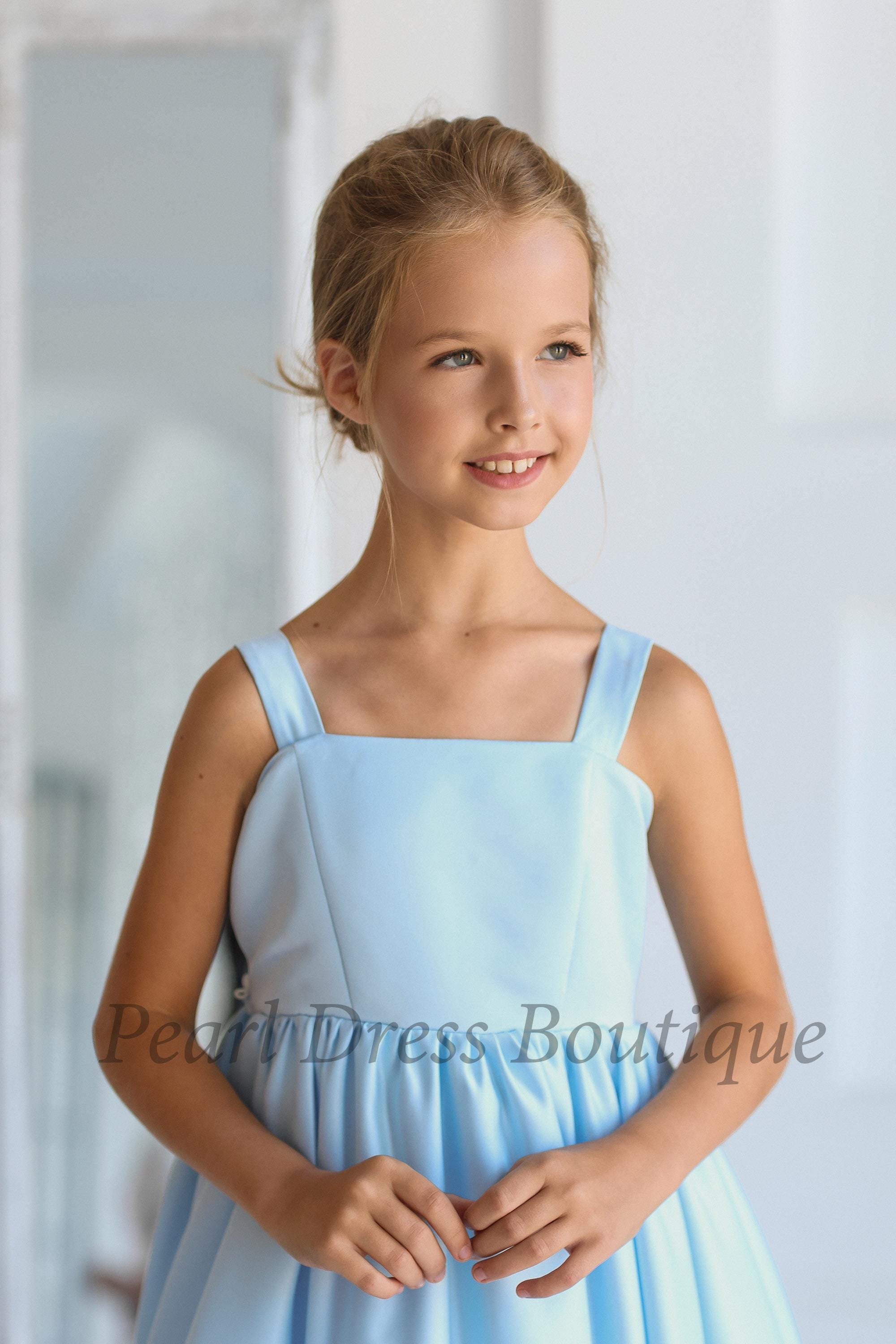 IBTOM CASTLE Abito Da Principessa Per Bambina, Vestito Da Cerimonia Con Pizzo, Azzurro, Taglie 5-16 Anni - 3