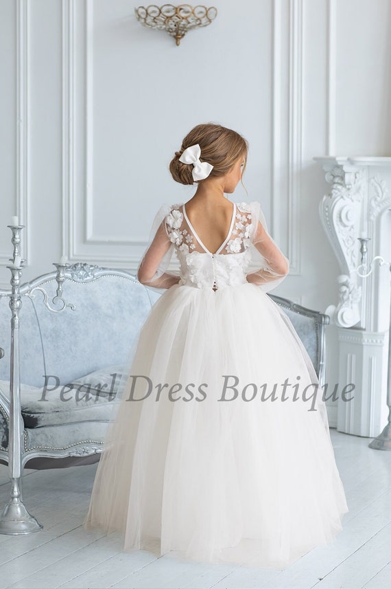 Long Sleeve Ballgown Toddler, White Lace Dress, Tulle Flower Girl Dress,  Tutu Girl Dress, Baby Wedding Dress,flower Girl Gown,princess Dress - Etsy