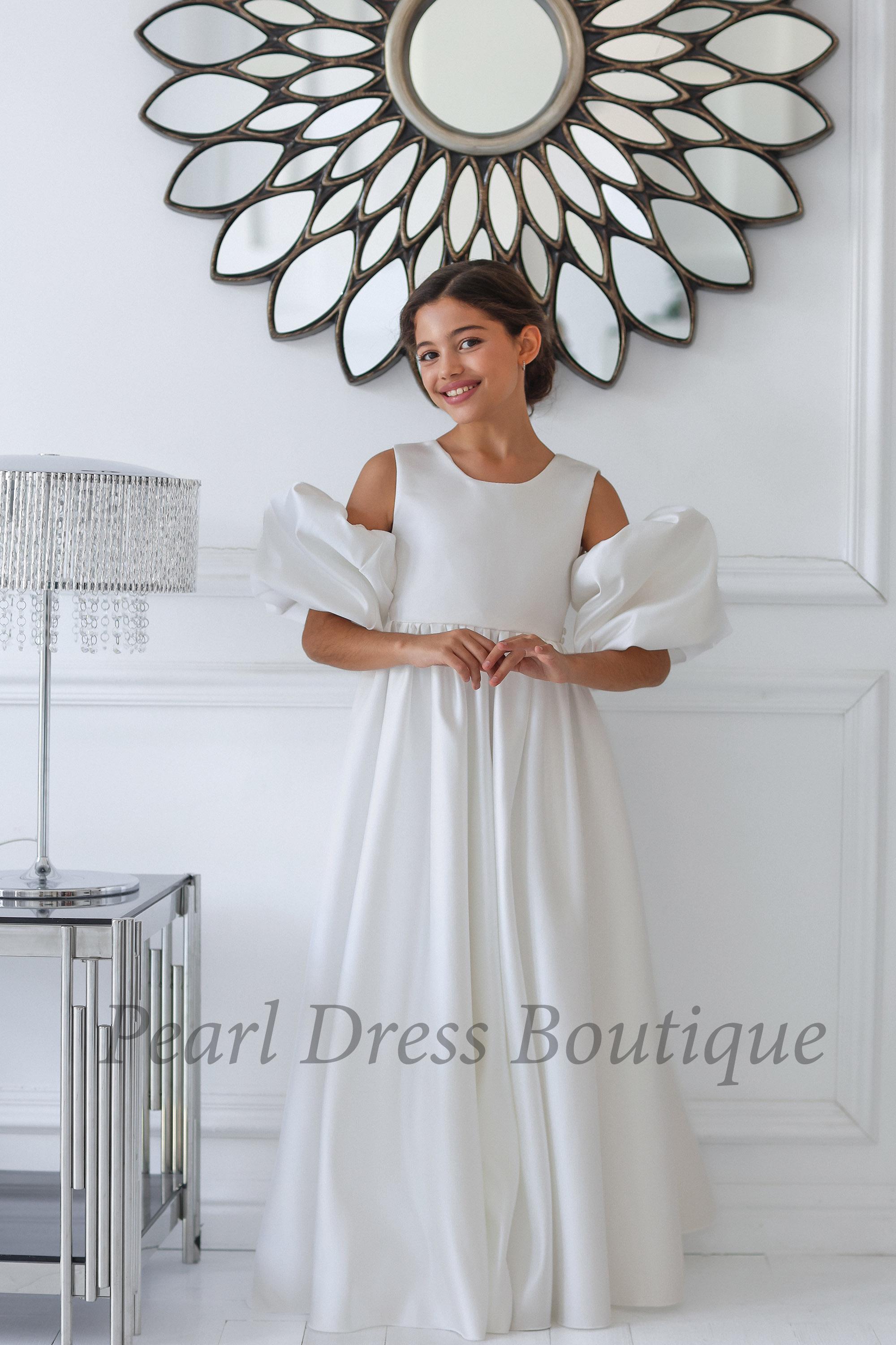 ivory childrens bridesmaid dresses Ivory satin formal Fancy dress for special occasion bridesmaid party wedding pageant first communion photoshoot Christmas