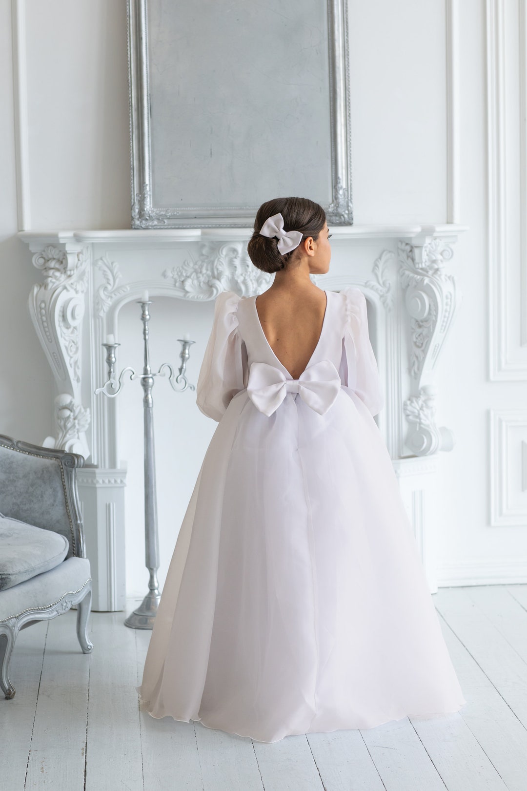 Organza bloemenmeisjesjurk prinses bloemenmeisjesjurk communiejurk