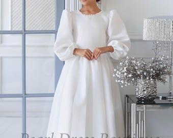 Heilige Kommunion Kleid, Langarm Blumenmädchen Kleid, Kleinkind Blumenmädchen Kleid, Perlen Blumenmädchen Kleid, elegantes Mädchen Kleid, Baby Hochzeitskleid