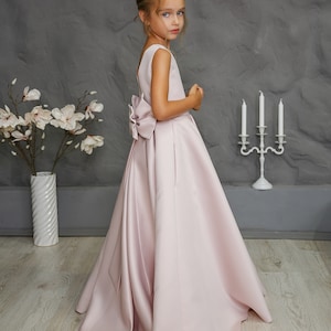 Ivory Flower girl dress, Tutu girl dresses, Champagne flower girl dress, Satin  flower girl dress, Wedding flower dresses,Baptism girl dress