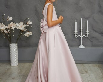 Robe de demoiselle d'honneur rustique, robe de fille en satin, robe de demoiselle d'honneur junior, robe de mariée pour fille, robe de soirée pour bébé, robe pour toute petite fille, robe de bal pour fille