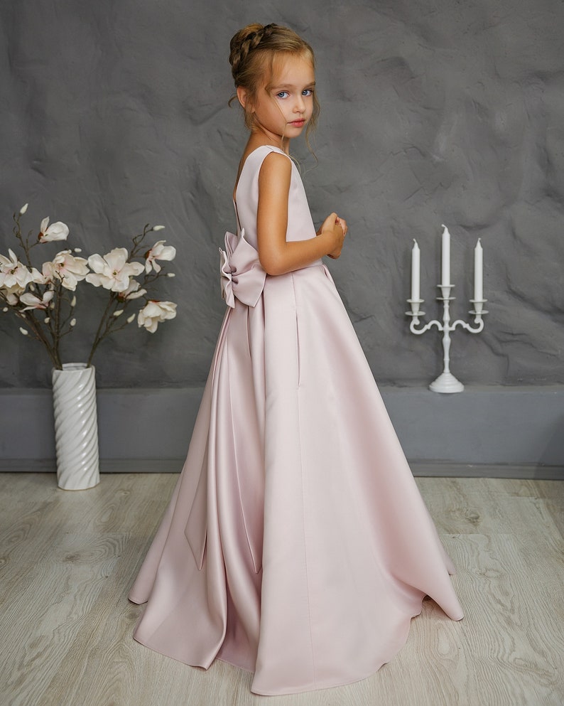 Abito da damigella in raso, abito da damigella color avorio, abito da sposa per bambina, abito da bambina, abito da ballo per bambina, abito da damigella per bambina, abito da neonata immagine 5
