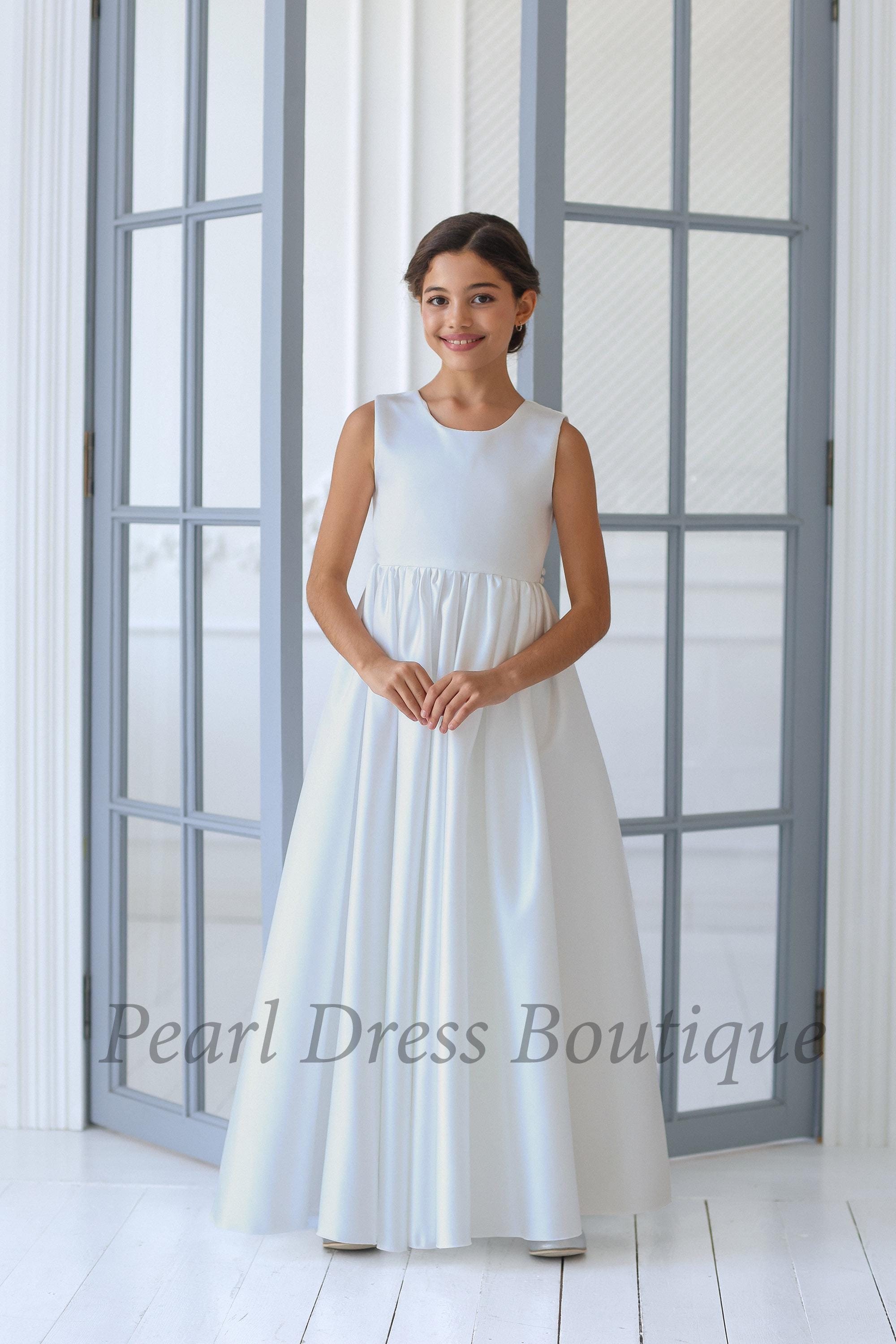 Ivory flower girl dress,Junior bridesmaid dress,Princess girl dress,Satin girl dress,Kids formal dress,Girl wedding dress,Dress with bow Ivory flower girl dress,Junior bridesmaid dress,Princess girl dress,Satin girl dress,Kids formal dress,Girl wedding dress,Dress with bow