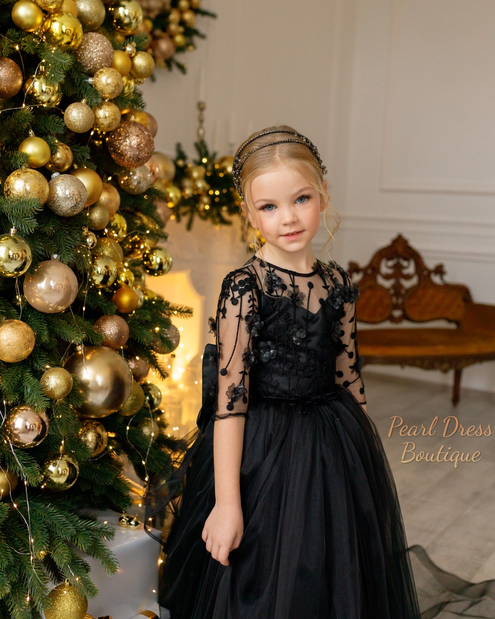 Black Flower Dress Flower Girl Dress Black Flower Girl Dress Etsy