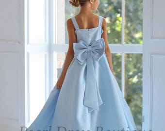 blue and white dresses for juniors Satin Girls Dress,junior Bridesmaid Dress,girl Wedding Dress,toddler Dress,girl Formal Dress,girl Party Dress,ivory Flower Girl Dress 5th grade prom dresses for kids 4-Ply Silk Fringed Dress collection:floral-prints and a soft blue Size:3X-LARGE
