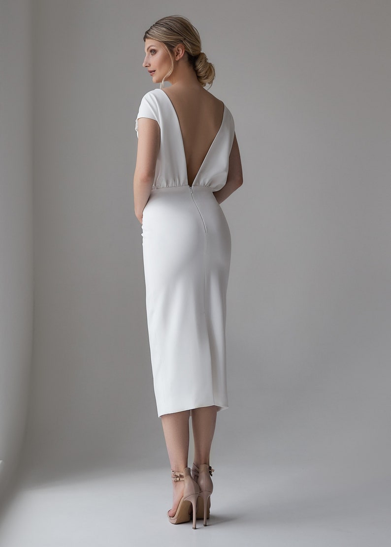 Minimalist wedding dress, Open back wedding dress, Simple wedding dress, Civil wedding dress, Modest wedding dress, Reception wedding dress image 4