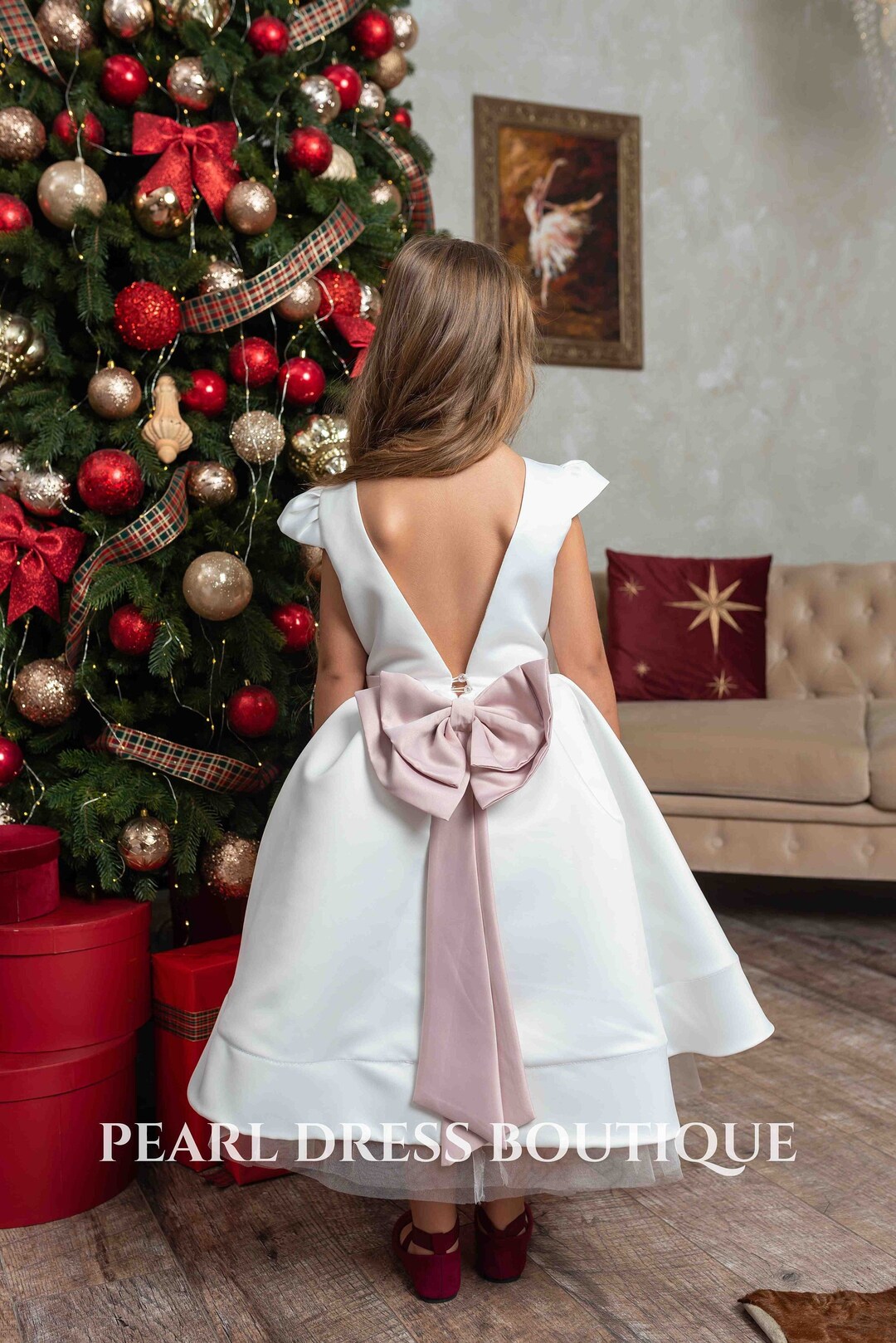 Girls Christmas Satin Dress Girls Birthday Dress Flower Girl Wedding Dress