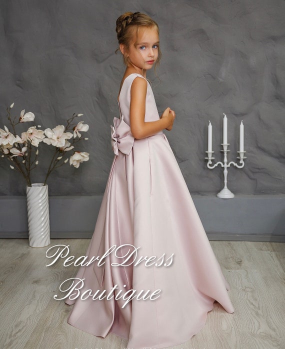 Rustic flower girl dress, Satin girls dress, Baby wedding dress, Toddler ball gown, Ivory flower girl dress, Junior Bridesmaid dress
