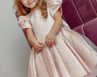 Baby girl dress Special Occasion,First Birthday Dress, Baby girl Party Dress, Blush flower girl dress, Toddler tutu dress,Pink girl dress