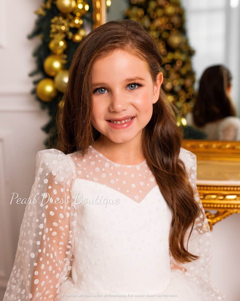 Flower Girl Dress Long Sleeve Tutu Girl Dress Ivory Flower Etsy