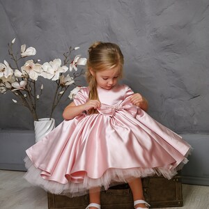 Baby Flower Girl Dress, Satin Girl Dress, Pink Flower Girl Dress ...