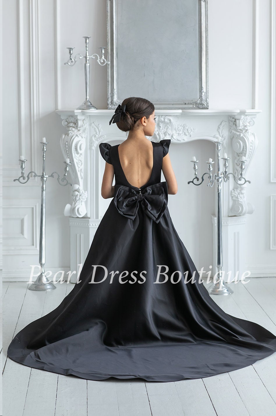 Simple sweetheart black satin long prom dress, black evening dress – shdress