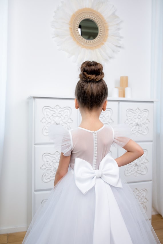 Vestido de niña de flor blanca, vestido de niña de encaje rústico, vestido  de encaje de niño pequeño, vestido de tutú de tul blanco, vestidos de niñas  de flores, cumpleaños, fiesta 