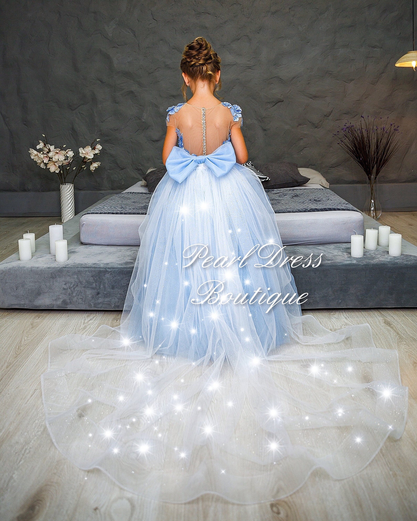 GG2074 Baby Blue Floral Dress main image 1