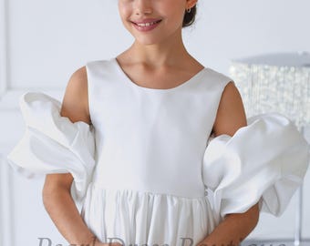 Ivory flower girl dress,Junior bridesmaid dress,Princess girl dress,Satin girl dress,Kids formal dress,Girl wedding dress,Dress with bow Ivory flower girl dress,Junior bridesmaid dress,Princess girl dress,Satin girl dress,Kids formal dress,Girl wedding dress,Dress with bow