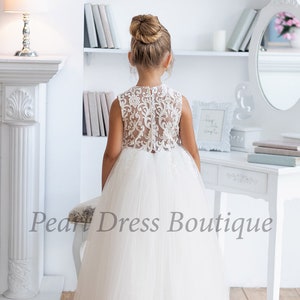 Abito da damigella d'onore avorio, Abito da damigella d'onore in pizzo, Abito da damigella d'onore junior, Abito da sposa per bambina, Abito da damigella d'onore per bambina, Abito da tutù per bambina