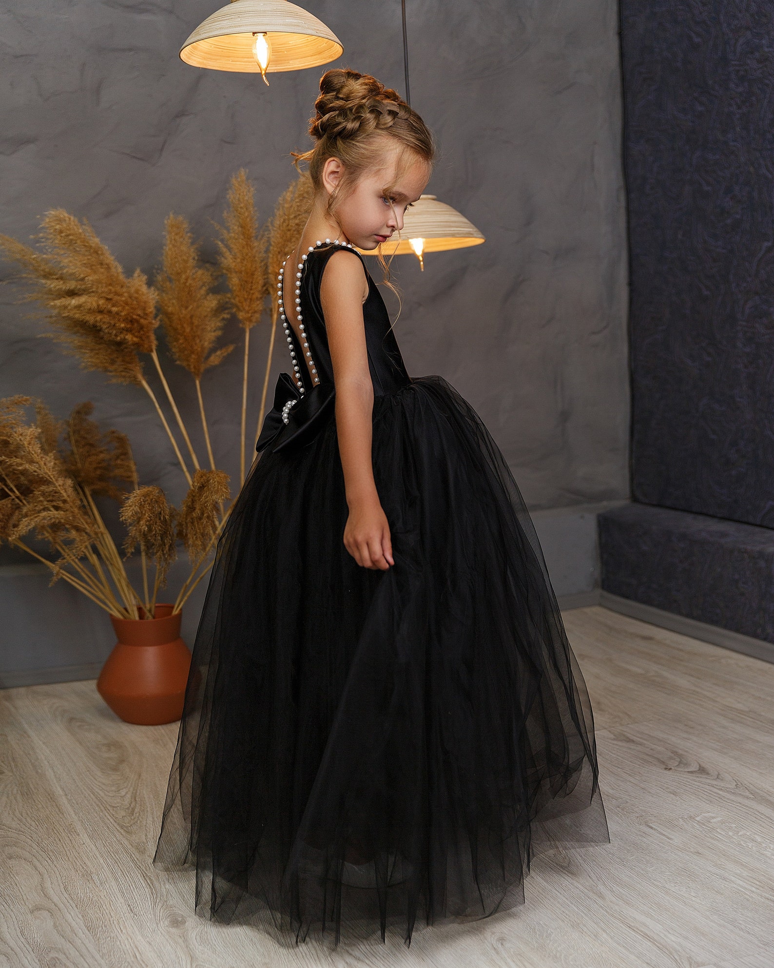 Black Flower Girl Dress Black Satin Dress Black Tutu Dress Etsy