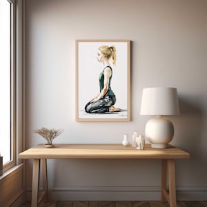 Watercolor Yoga Wall Art featuring Virasana Pose | Zen Den Decor | Instant Download
