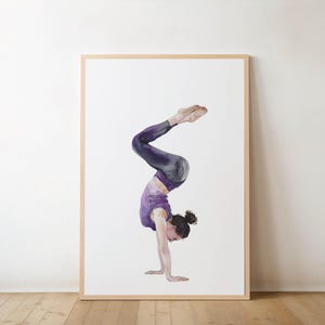Handstand variation: Yoga Pose Printable | Watercolor Yoga Wall Art | Digital Download