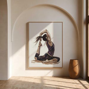 Printable Yoga Wall Art | Serene Yoga Watercolor Print | Eka Pada Rajakapotasana