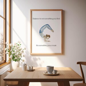 Vrischikasana Yoga Pose Printable | &quot;Balance is not something you find&quot; Quote | Watercolor Yoga Wall Art | Digital Download