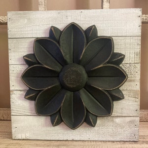 Carved Wood Flower Wall Art: Whitewash Rustic Box Frame