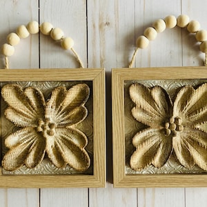 Set of Two Rustic Elegant Natural Wood Flower Wall Art in Box Frames / Shelf Wood Flower Art / Farmhouse Wall Decor