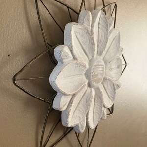 White Rustic Wood Flower on Distressed Gold Metal Background Wall Art